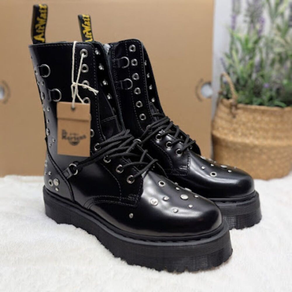 Dr. Martens Jadon Hi HDW Studded Black Buttero Leather Platform Boots UK 7 NIB - Picture 3 of 13